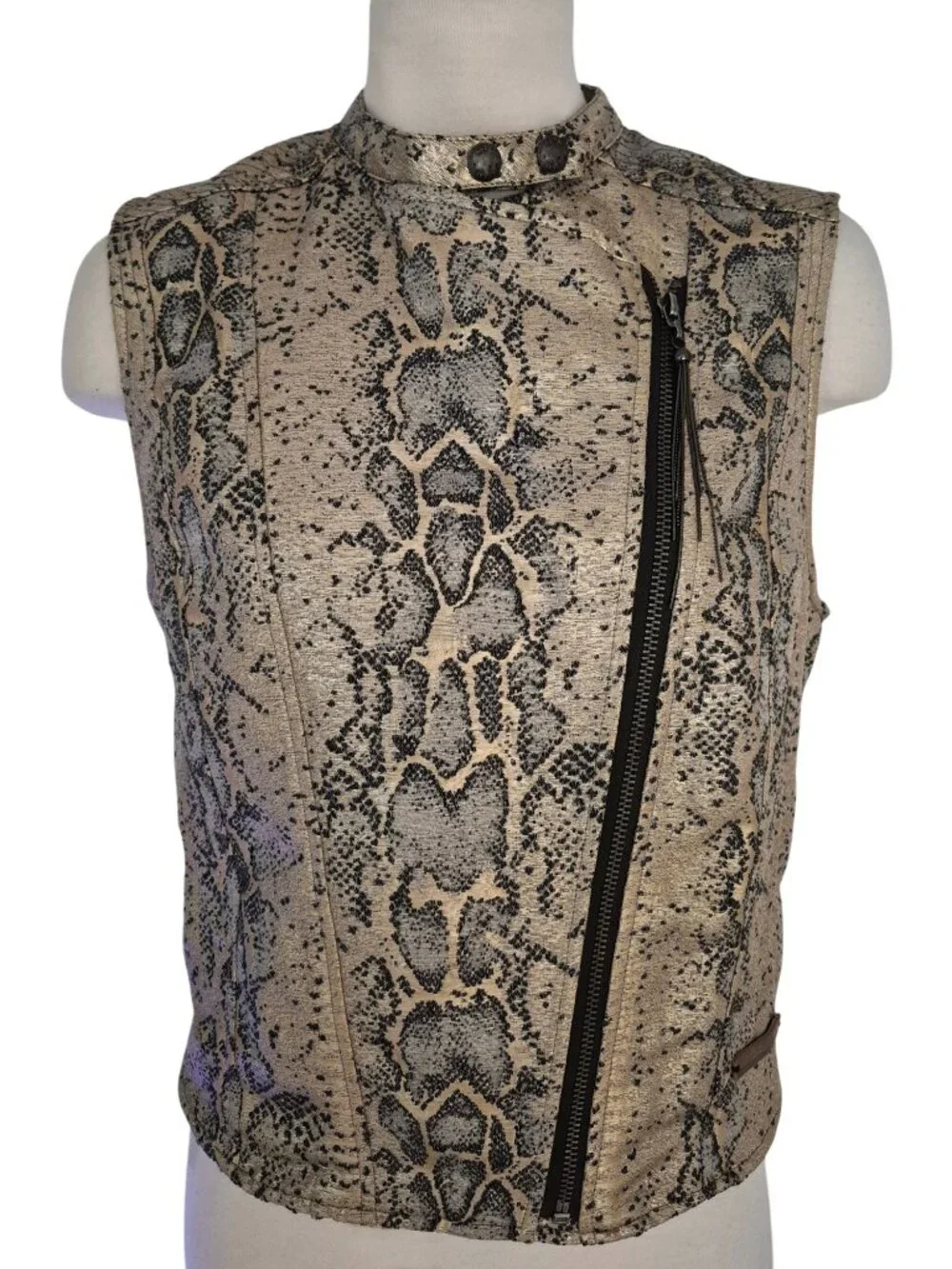 Guess Bernadette Snakeskin Print Metallic Gold Silver Black Moto Style M